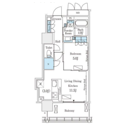 1LDKの間取りの画像