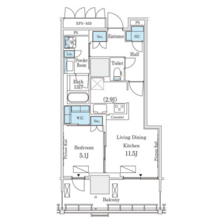 1LDKの間取りの画像