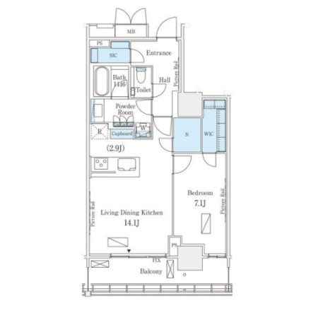 1LDKの間取りの画像