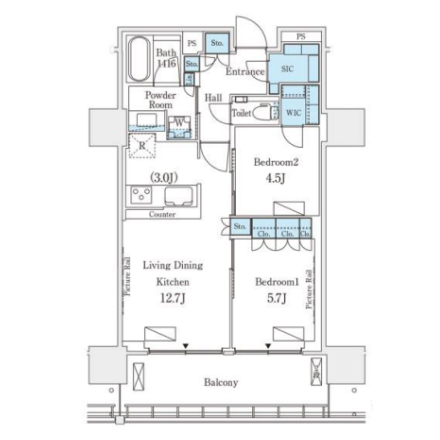 2LDKの間取りの画像