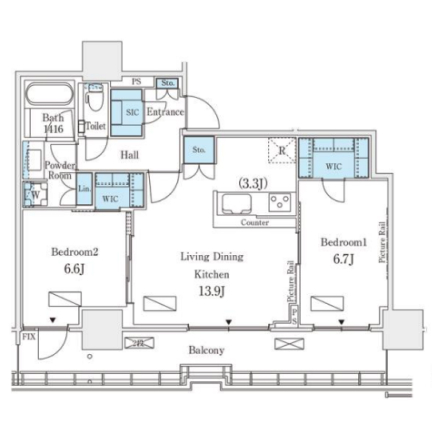 2LDKの間取りの画像