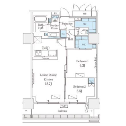 2LDKの間取りの画像