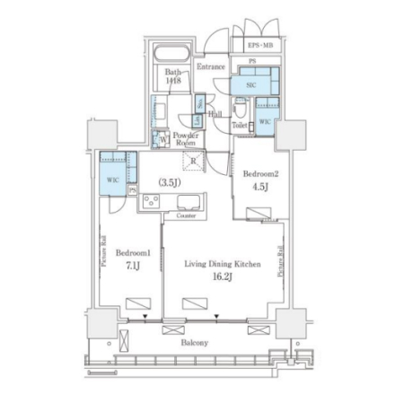 2LDKの間取りの画像