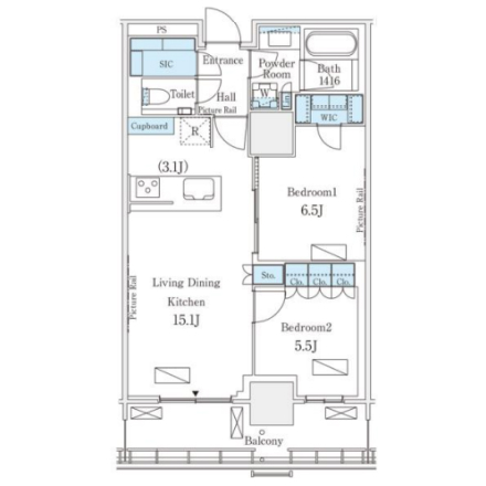 2LDKの間取りの画像