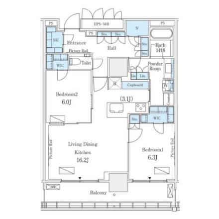 2LDKの間取りの画像