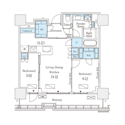 2LDKの間取りの画像