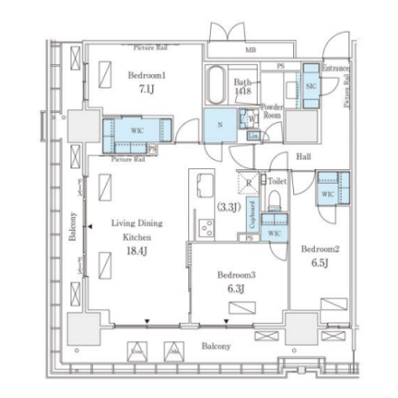 3LDKの間取りの画像